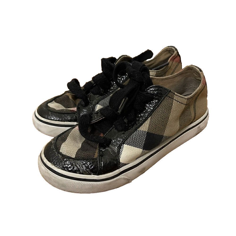 BURBERRY Kids canvas plaid brown lace up sneakers size US 11 EU 28